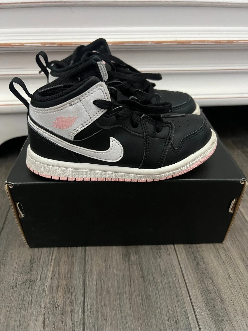 Jordan Kids Black and Pink High-Top Sneakers